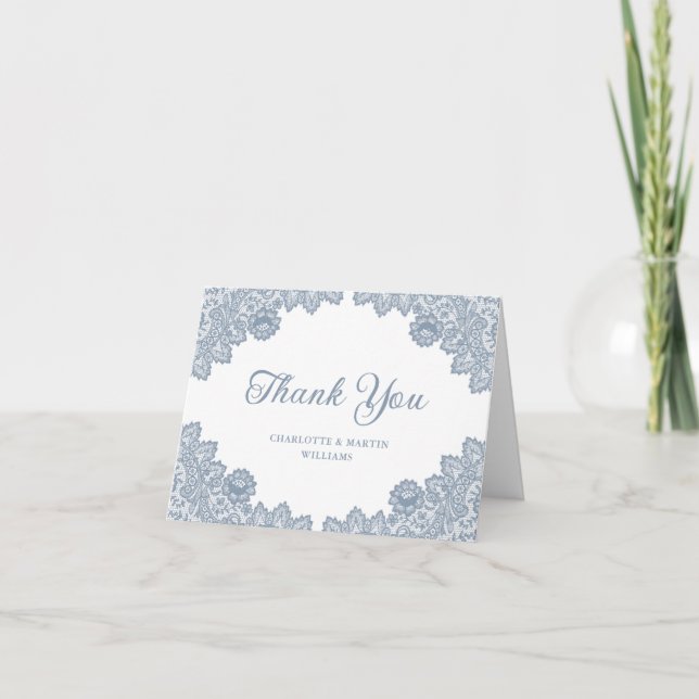 Tarjeta De Agradecimiento Elegante Boda de encaje floral azul turquesa (Anverso)