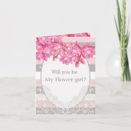 Tarjeta De Agradecimiento Elegante Boda de encaje floral rosa y gris