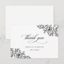 Tarjeta De Agradecimiento Elegante Boda de escritura blanca floral blanca vi