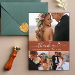 Tarjeta De Agradecimiento Elegante Boda de escritura de terracota de 3 Colla<br><div class="desc">Minimalista Boho Moderno Guión Elegante 3 Collage de fotos Terracotta Boda Gracias Tarjeta. Elegante plantilla de tarjeta de agradecimiento boda con 3 fotos en la parte delantera y 1 foto en la parte posterior. Con el texto "Gracias" en una letra de escritura tipográfica con letras a mano rápida con cola...</div>