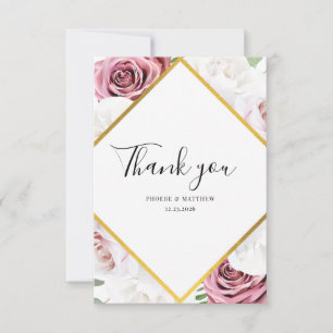 Tarjeta De Agradecimiento Elegante Boda de escritura floral