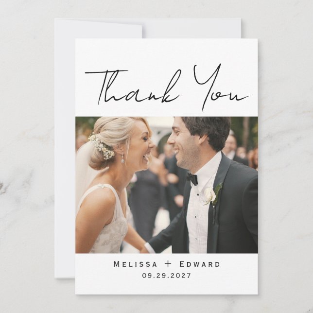 Tarjeta De Agradecimiento Elegante Boda de escritura moderna (Anverso)