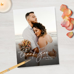 Tarjeta De Agradecimiento Elegante Boda de Escritura Simple Moderna 2 Fotos
