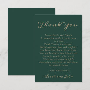 Tarjeta De Agradecimiento Elegante Boda de escritura verde esmeralda moderna