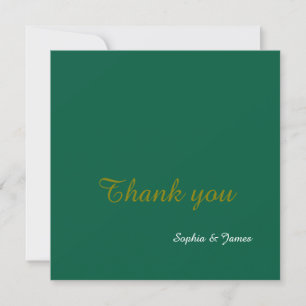 Tarjeta De Agradecimiento Elegante Boda de escritura verde esmeralda y oro