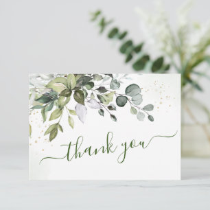 Tarjeta De Agradecimiento Elegante Boda de Eucalipto Acuarela Verde