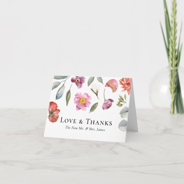 Tarjeta De Agradecimiento Elegante Boda de Eucalipto floral (Anverso)