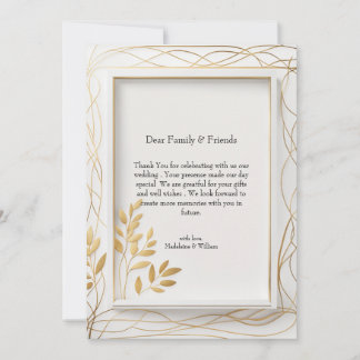 Tarjeta De Agradecimiento Elegante Boda de Eucalipto Minimalista de Oro