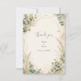 Tarjeta De Agradecimiento Elegante Boda de Eucalipto Pampas de Oro Luxe