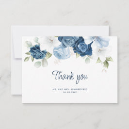 Tarjeta De Agradecimiento Elegante Boda de Eucaliptus Floral Azul Dusty
