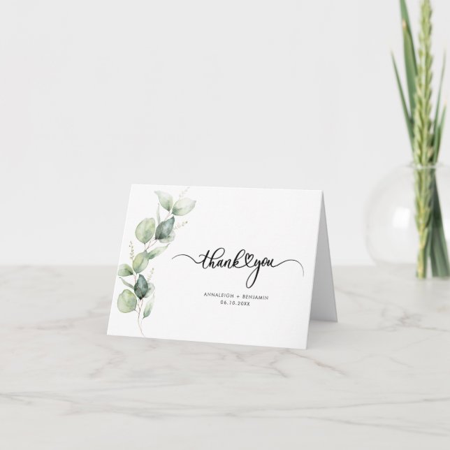 Tarjeta De Agradecimiento Elegante Boda de Eucalyptus (Anverso)