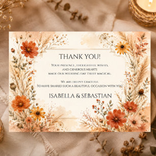 Tarjeta De Agradecimiento Elegante Boda de Flor Silvestre de Otoño