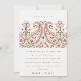 Tarjeta De Agradecimiento Elegante Boda de Floral Verde Rosa Paisley Motif