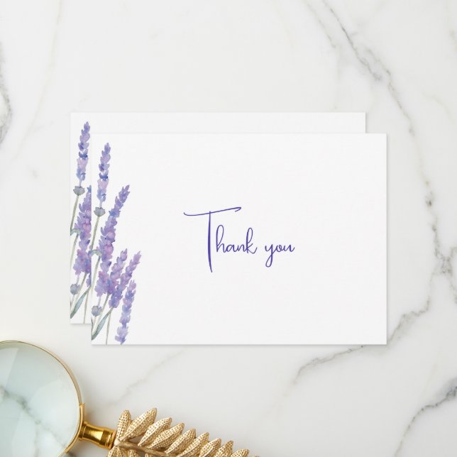 Tarjeta De Agradecimiento Elegante Boda de flores de lavanda acuática (Anverso/Reverso In Situ)