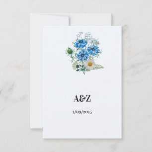 Tarjeta De Agradecimiento Elegante boda de flores de Nigella azul