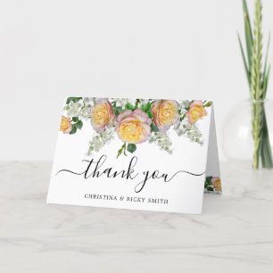 Tarjeta De Agradecimiento Elegante Boda de flores de rosa amarillo Bouquet