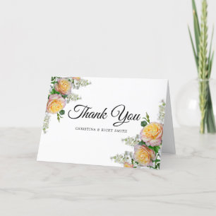 Tarjeta De Agradecimiento Elegante Boda de flores de rosa amarillo Bouquet