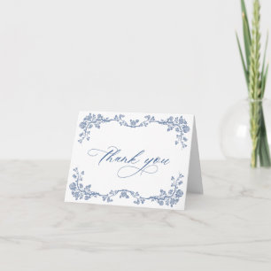 Tarjeta De Agradecimiento Elegante Boda de Flores del Jardín Francés Azul