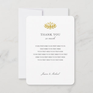 Tarjeta De Agradecimiento Elegante Boda de flores Gold Lotus