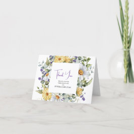 Tarjeta De Agradecimiento Elegante Boda de flores silvestres moradas amarill