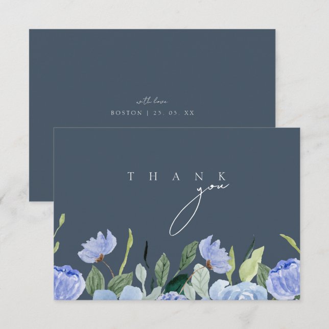 Tarjeta De Agradecimiento Elegante Boda de flores silvestres Royal Blue Opul (Anverso / Reverso)