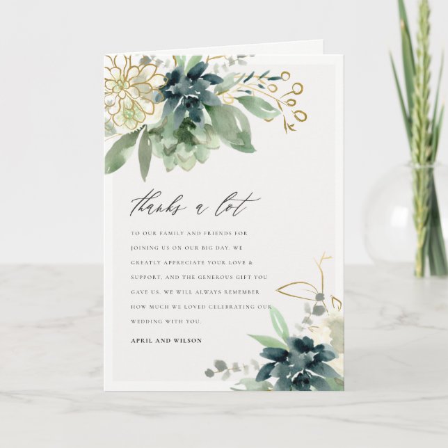 Tarjeta De Agradecimiento Elegante Boda de Foliage Dusky Blue Green (Anverso)