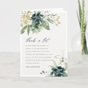 Tarjeta De Agradecimiento Elegante Boda de Foliage Dusky Blue Green