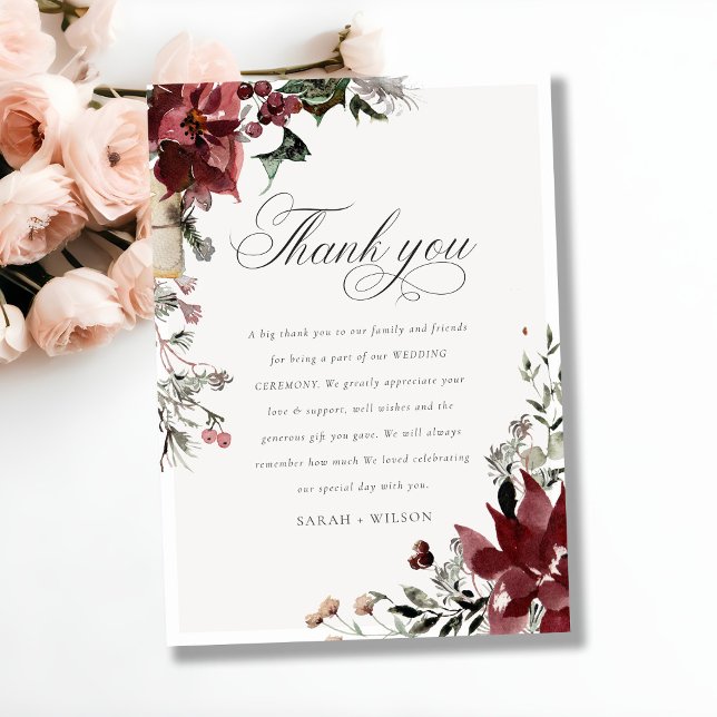 Tarjeta De Agradecimiento Elegante Boda de Foliage Dusky Invierno Cálido (Subido por el creador)