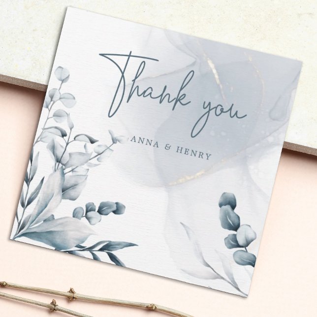 Tarjeta De Agradecimiento Elegante Boda de Foliage Gris Azul (Appreciate your guests by sending this unique card)