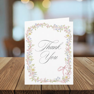 Tarjeta De Agradecimiento Elegante boda de foto con lazo floral pastel victo