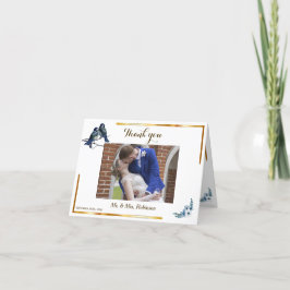 Tarjeta De Agradecimiento Elegante Boda de foto de Aves Azules Dusty Florale