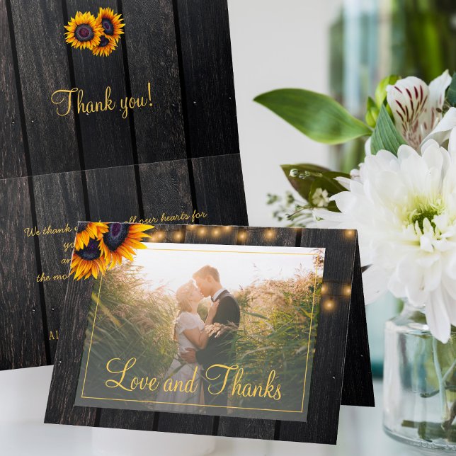 Tarjeta De Agradecimiento Elegante boda de foto de girasol rústico gracias (Subido por el creador)