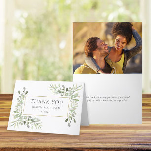 Tarjeta De Agradecimiento Elegante Boda de Foto de Vegetación Geométrica de