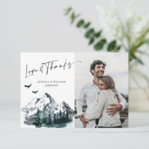 Tarjeta De Agradecimiento Elegante Boda de FOTO del bosque de las montañas a