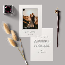 Tarjeta De Agradecimiento Elegante Boda de Foto en Beige