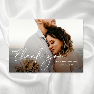 Tarjeta De Agradecimiento Elegante Boda de Foto Escrita a Mano Moderna Simpl