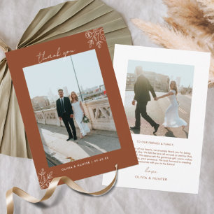 Tarjeta De Agradecimiento Elegante Boda de fotografía Boho Floral Terracotta