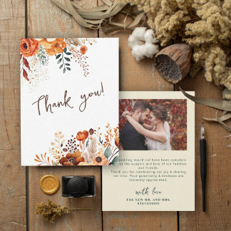Tarjeta De Agradecimiento Elegante boda de fotografía botánica otoñal