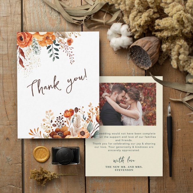 Tarjeta De Agradecimiento Elegante boda de fotografía botánica otoñal (Subido por el creador)