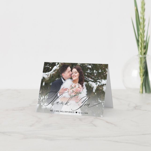 Tarjeta De Agradecimiento Elegante Boda de fotografía con caligrafía de escr (Anverso)