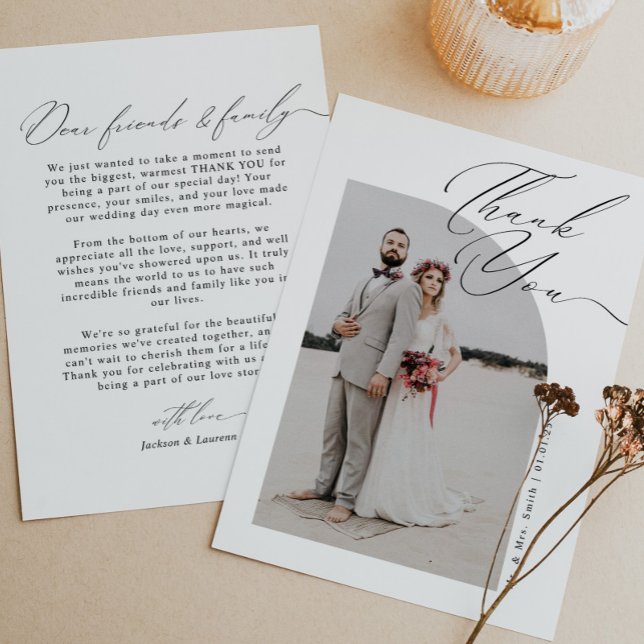 Tarjeta De Agradecimiento Elegante Boda de fotografía con escritura moderna (Subido por el creador)