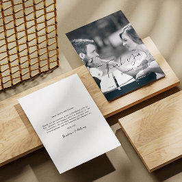 Tarjeta De Agradecimiento Elegante Boda de fotografía cursiva negra con tarj