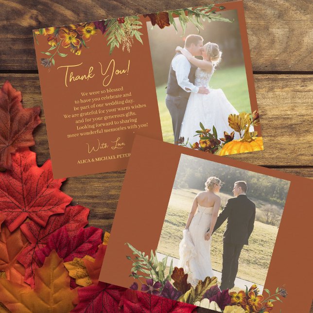 Tarjeta De Agradecimiento Elegante boda de fotografía de escritura floral de (Subido por el creador)