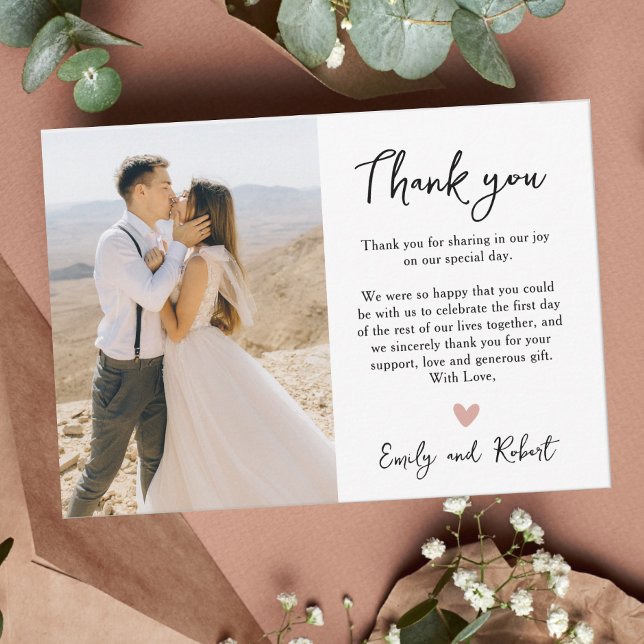 Tarjeta De Agradecimiento Elegante Boda de fotografía de guión moderno (Subido por el creador)