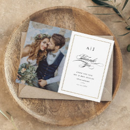 Tarjeta De Agradecimiento Elegante Boda de fotografía de Monograma Gold