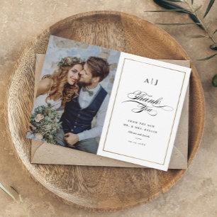 Tarjeta De Agradecimiento Elegante Boda de fotografía de Monograma Gold