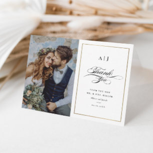 Tarjeta De Agradecimiento Elegante Boda de fotografía de Monograma Gold