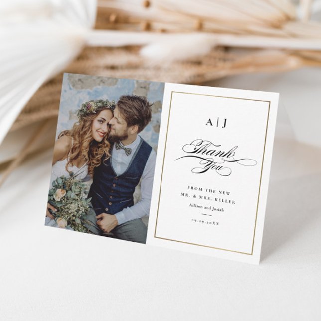 Tarjeta De Agradecimiento Elegante Boda de fotografía de Monograma Gold (Subido por el creador)