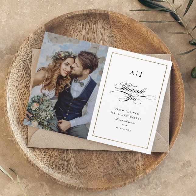 Tarjeta De Agradecimiento Elegante Boda de fotografía de Monograma Gold (Subido por el creador)