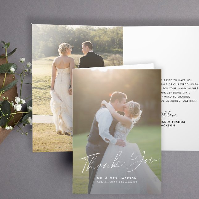 Tarjeta De Agradecimiento Elegante boda de fotografía de novia y novio (Subido por el creador)